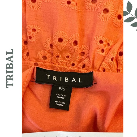Tribal Eyelet Tiered Sundress Lined Mini Dress Orange Size Small - Picture 7 of 8
